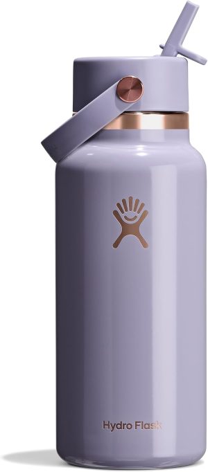 Hydro Flask Water Bottle - Insulated Stainless Steel - Wide Mouth Flex Straw Lid. Non Spill. Leakproof and Refillable in 32 Oz Vapor Rose Gold