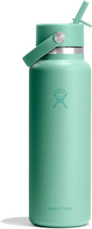 Hydro Flask Water Bottle - Insulated Stainless Steel - Wide Straw Lid. Non Spill. Leakproof in 40 Oz Mermaid Green