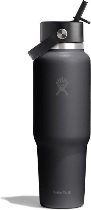 Hydro Flask Travel Water Bottle - Insulated Stainless Steel - Wide Straw Lid. Non Spill. Leakproof in 40 Oz Tonal Black