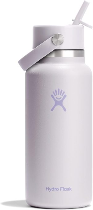 Hydro Flask Water Bottle - Insulated Stainless Steel - Wide Mouth Flex Straw Lid. Non Spill. Leakproof and Refillable in 32 Oz Sea Cloud Pink
