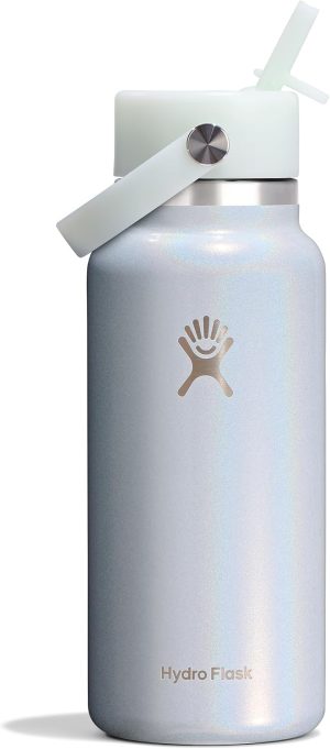 Hydro Flask Water Bottle - Insulated Stainless Steel - Wide Straw Lid. Non Spill. Leakproof in 32 Oz Glimmer Blue