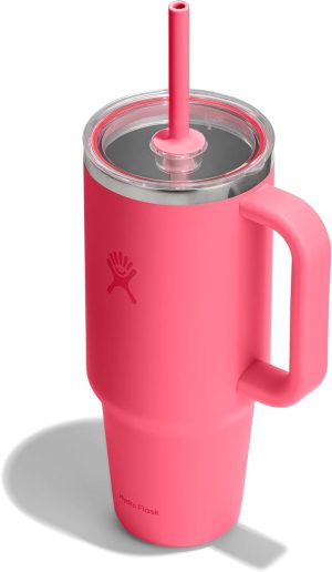 Hydro Flask 40 Oz Clear Lid Travel Tumbler with Straw and Handle - Insulated Stainless Steel in 40 Oz Popstar Pink