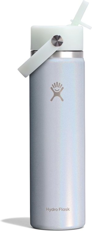 Hydro Flask Water Bottle - Insulated Stainless Steel - Wide Straw Lid. Non Spill. Leakproof in 24 Oz Glimmer Blue