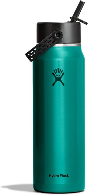 Hydro Flask 32 Oz Lightweight Wide Straw Lid - Insulated Stainless Steel Water Bottle - Hiking. Commuting Emerald Green