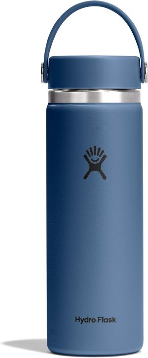 Hydro Flask Water Bottle - Insulated Stainless Steel - Wide Mouth Flex Lid. Non Spill. Leakproof and Refillable in 20 Oz Harbor Blue