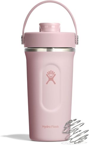 Hydro Flask Shaker Bottle – Insulated Stainless Steel Gym Bottle for Pre Workout & Protein 24 Oz Trillium Pink