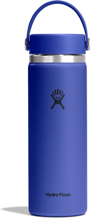 Hydro Flask Water Bottle - Insulated Stainless Steel - Wide Mouth Flex Lid. Non Spill. Leakproof and Refillable in 20 Oz Capri Blue