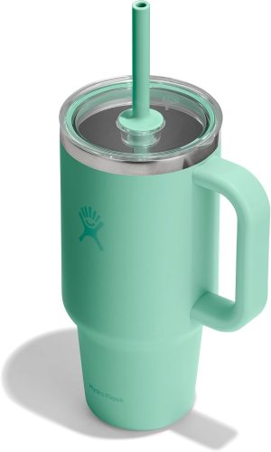 Hydro Flask 32 Oz Travel Tumbler with Handle. Clear Lid and Straw - Insulated Stainless Steel in 32 Oz Mermaid Green
